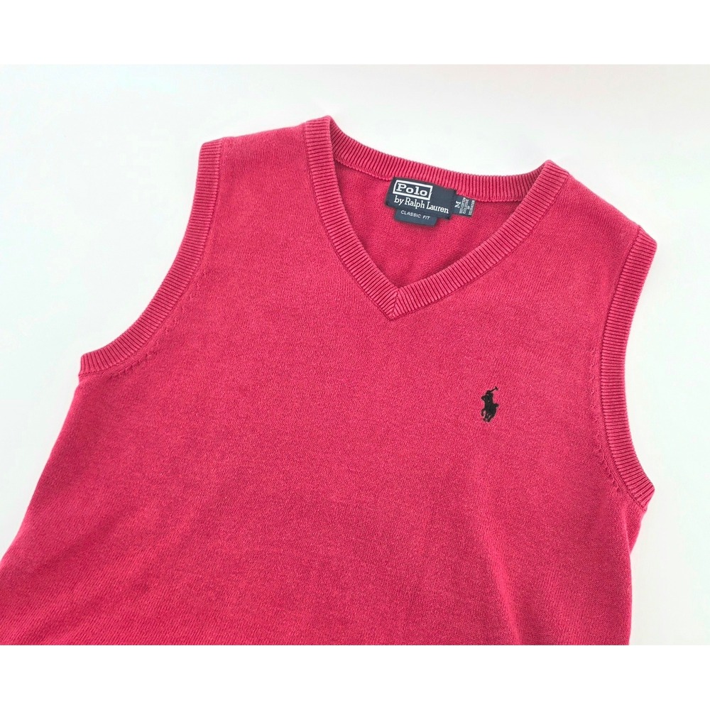 Polo Ralph Lauren Preppy V-Neck Sweater Vest Size Medium Mens Red Classic Fit